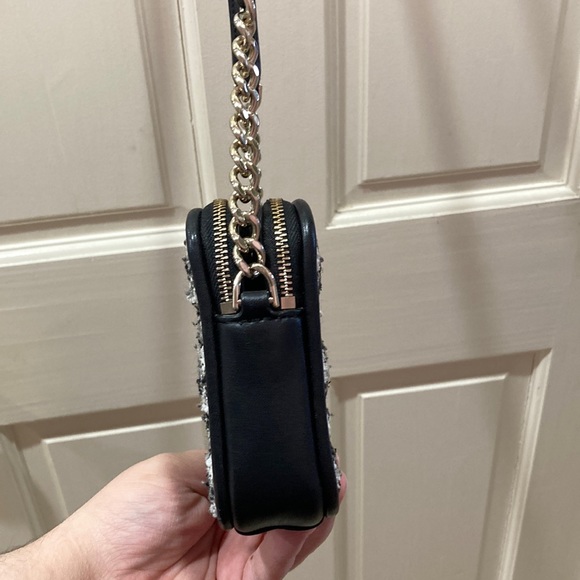 Kate Spade Black Natalia Double Zip Tweed Crossbody Purse Bag - Picture 9 of 16